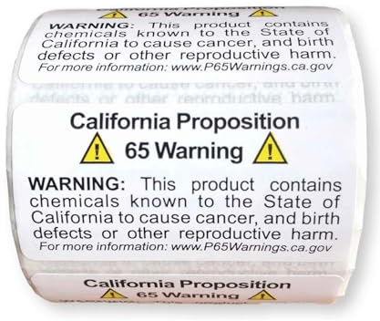 Prop 65 California Warning Labels 500 Count Roll | 1 by 2 Inch Size | Perforated Lines Between Labels for Easy Separating | Perfect for Products and Consumer Alerts | CA 2026 Edition Notice Stickers