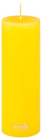 Sovie CANDLES Stumpenkerze | Votivkerze Dekokranz Blockkerze | 1 Flachkopfkerze in Senfgelb (Ø50mm x 150mm)