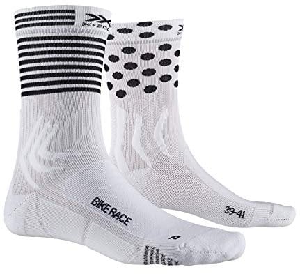 X-Socks Calzini da Ciclismo - Calze Bici Uomo - Calze Running Donna - Super Performanti - Calze Termiche Uomo - Calzini Termici, Unisex – Adulto, Arctic White/ Dot/ Stripe, 35-38