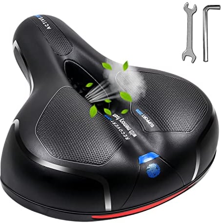 Bequemer Fahrradsattel mit Gepolstertem Weichem Memory-Foam, Wasserdicht, Breiter Doppelten Stoßdämpfenden Gummibällen, Universelle Passform für Indoor/Outdoor mit Fahrräder Rotem Warnstreifen