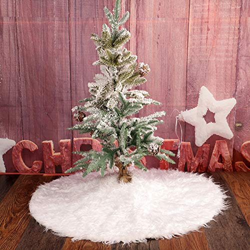 Kitchnexus Jupe de Sapin de Noël pour Arbres Tapis Noel Cache Pied Blanc Couvre Peluche Fausse Fourrure Décorations pour la Maison de Fête de Noël 150cm