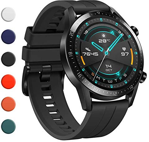 YHC Bracelets pour Huawei Watch GT2 Sport Elegant 46mm / GT 2e, Compatible avec Huawei Watch GT Sport Active Classic 46 mm (01-Noir)