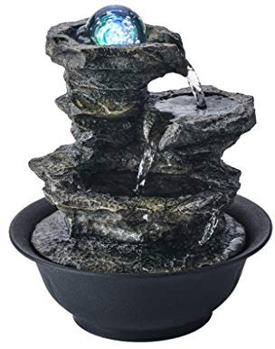 jiande 4-Tier Tabletop Water Fountain with Cascading Rock Waterfall and LED Lights for Office Home Décor Simple Rockery Indoor Feng Shui Ball Crafts