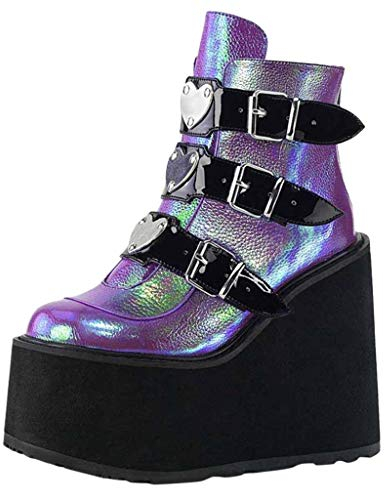 Stivali Donna Moda Scarpe con Zeppa Multicolore con Cerniera (39,Multicolore)