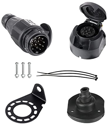 BEIJISTAR Kit Presa Spina per Rimorchio 13 Poli con Guarnizione in Gomma e Staffa di Montaggio in Metallo, 12V Connettore Presa Spina per Rimorchio 13 Poli Impermeabile, per Camion RV Barca Caravan