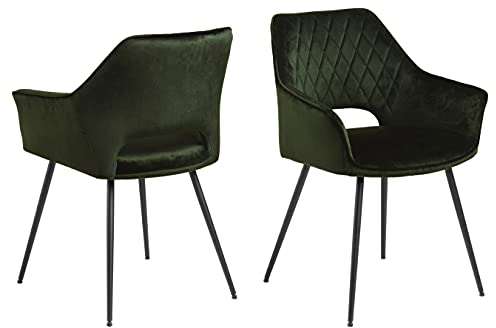 AC Design Furniture Fiona Esszimmerstühle, H: 81 x B: 56 x T: 58 cm, Olivgrün/Mattschwarz, Stoff/Metall, 2 STK.