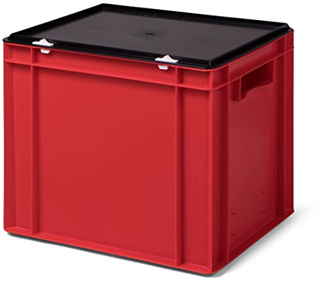 1a-TopStore Stabile Profi Aufbewahrungsbox Stapelbox Eurobox Stapelkiste mit Deckel, Kunststoffkiste lieferbar in 5 Farben und 21 Größen für Industrie, Gewerbe, Haushalt (rot, 40x30x33 cm)