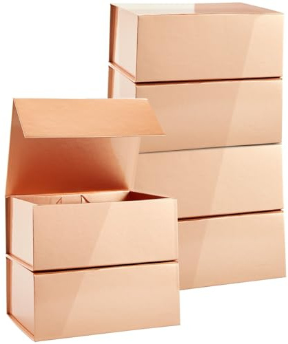 Stockroom Plus Bridesmaid Gift Boxes - Set of 6, 9.5 x 7 x 4 in, Rose Gold - Hidden Magnetic Closure & Lids for Bridesmaid Gifts, Wedding Favors & Jewelry Storage