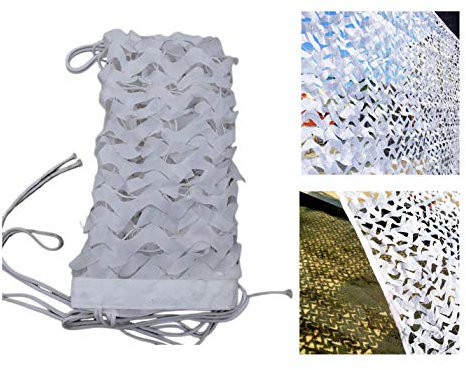 wangk Tarnnetz Sonnenschutz Weißes Tarnnetz Camouflage Netz Woodland Jagd Tarn Waldlandschaft Outdoor Woodland Sichtschutz für Garten Freizeit Camping Party Bars Deko Jagd-Weiß 3x20m(10x65ft)