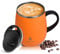 Ideus Coffee Mug 470ml (16oz), Double Wall Vacuum Insulated Stainless Steel Coffee & Tea Cup w/Non-Slip Handle & Slider Module Lid & Large Volume (Orange)