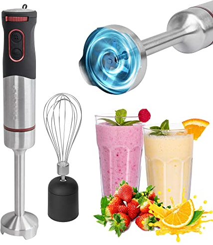 classbach® Set mixeur plongeant, Set mixeur à main 2en1 incl. fouet + mixeur plongeant, Smoothies, cocktail, purée de bébé & crème fouettée,Acier inoxydable, 1000 Watt, C-SMS 4001 inox