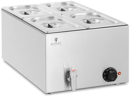 Royal Catering RCBM_GN1/4 Bain-marie Chauffe-plat bain-marie Bain-marie professionnel 600 W 4 x GN 1/4 Robinet De Vidange