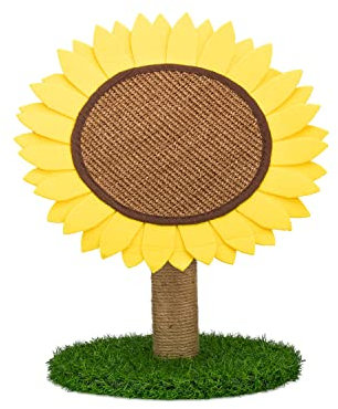AQPET Griffoir Sunflower Tournesol 50 cm avec Niche pour Chat Arbre Aire de Jeux Tire Rayures pour Chat Jaune