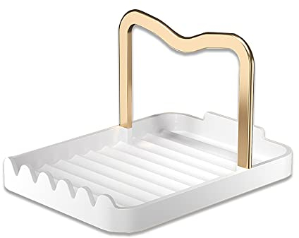 STARRY G Reposecuillère de cuisine avec support de couvercle, reposeustensiles de cuisine avec tampon d'égouttement, support de couvercle de casserole, support de comptoir pour louches, pinces,