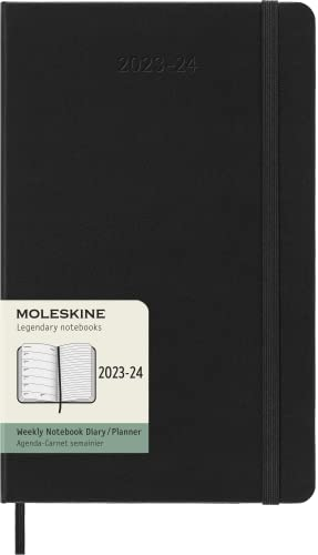 Moleskine Wochenplaner 2023-2024,18-Monate-Kalender, Akademischer Terminkalender, Hardcover-Wochenplaner, Großformat 13 x 21 cm, Farbe: Schwarz