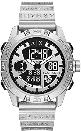 Armani Exchange Herrenuhr, AnaDigi Uhrwerk, 46MM Silbernes ABSGehäuse mit PolyurethanArmband, AX2965