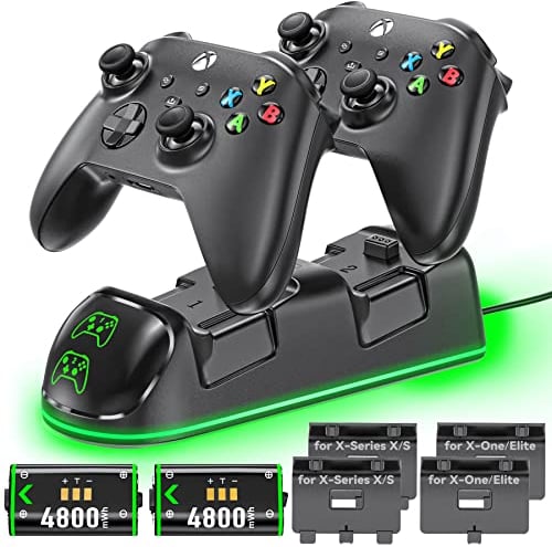 OIVO Cargador para Xbox con 2x5520mWh Baterías para Xbox Series/One X/S/Elite Mando, Base de Carga Mando Xbox con 2 Baterías Recargables y 4 Tapas de Batería para Xbox Series/One