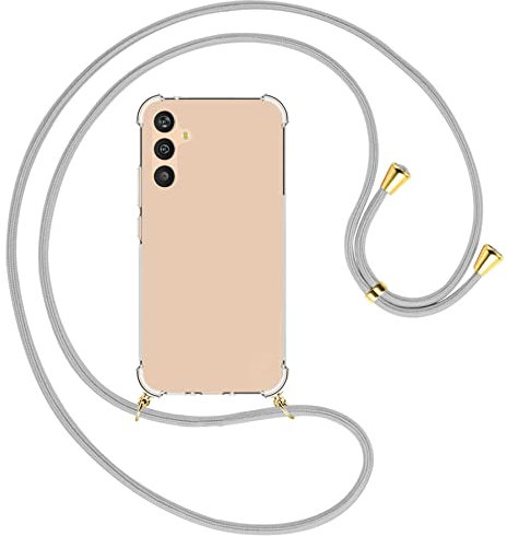 mtb more energy® Handykette kompatibel mit Samsung Galaxy A34 5G - Silber-Grau/Gold - Smartphone Hülle zum Umhängen - Anti Shock Full TPU Case