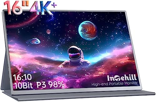 Intehill Tragbarer Monitor für Laptop, 16 Zoll Portable Monitor 4k, 3840x2400 16:10 Ratio Externer Mobiler Bildschirm mit HDMI/Typ-C/USB-C, für Laptop/PC/Mac/PS4/PS5/Xbox/Telefon