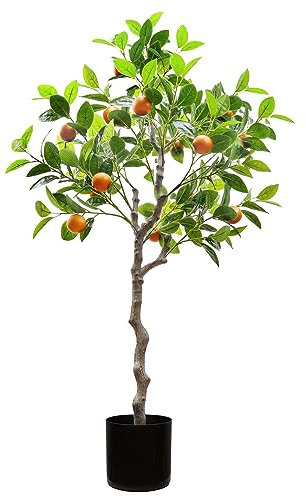 Gresorth 120 cm Gefälschte Orange Bäume Künstliche Grün Pflanzen Früchte Dekoration mit Kunststoff Eingetopft Realistisch Blätter für Wohnaccessoires Household Tabelle Büro Garten Innenbereich Draußen