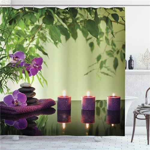 Guofuos Duschvorhang Reflexionspflanzen 90x90cm Duschvorhäng Anti Schimmel,Wasserabweisend Stoff Duschrollo Waschbar,3D Draussen Bad Vorhang Schnell Trocknend,Badewanne Badezimmer Decor Vorhänge