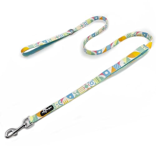 Why andyou Hundeleine mit doppeltem Griff, 1,5 m, mit weichem Futter, doppelte Griffe für den täglichen Gebrauch, geeignet für mittelgroße und große Hunde, flaches geometrisches Design, kühles Blau,