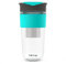 SoleCup. Large Travel Mug Loose Tea Infuser - Detachable Tea Strainer with Spill Proof Lid - 18oz/530ml BPA-Free Reusable Glass Travel Coffee Cup with Silicone Band (Grey and Blue)