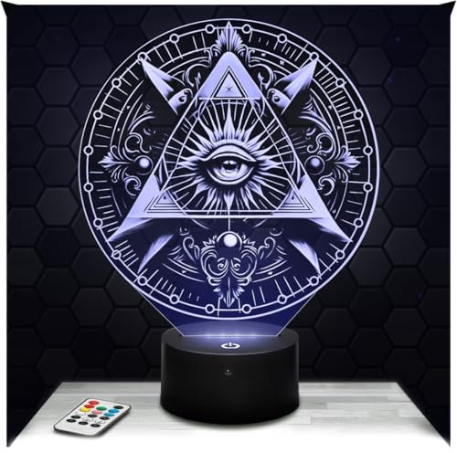 Lampephoto.fr - Lampe Freimaurer 3D Nachtlicht Auge Templer Ritter | Made in France, Sockel & Größe wählbar, dimmbar, Batterie/USB, HD-Lasergravur, Geschenk für Sie & Ihn