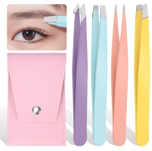 Glarks Lot de 4 pinces à épiler professionnelles à pointe inclinée en acier inoxydable pour homme et femme