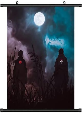 KARMA-X Großes 60x90CM Naruto Kakemono Rollbild | Anime Manga Stoffposter Wallscroll Poster | Wanddeko Geschenk | Motiv: Naruto & Sasuke