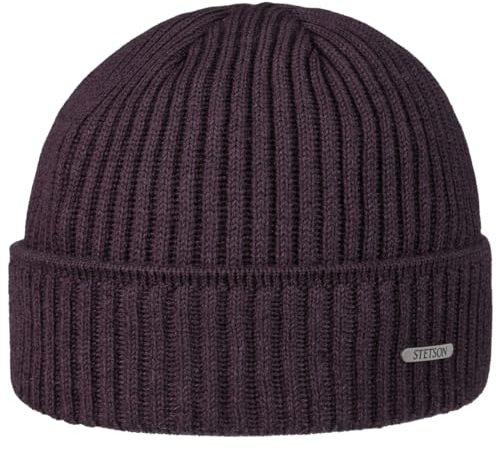 Stetson Parkman Mütze - Strickmütze Damen/Herren - Wintermütze aus 100% Merinowolle - Made in The EU - One Size 54-62 cm Umschlagmütze - Wollmütze Herbst/Winter - Rippmütze lila One Size