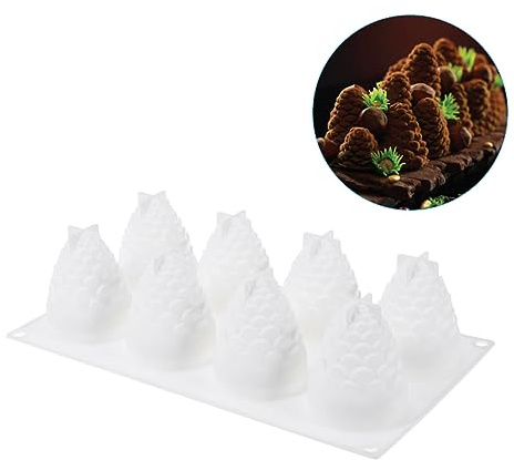 RORPOIR Silikon Kuchenform in Tannenzapfenform mit 8 Gitterformen | Weiße Ausführung, Spülmaschinengeeignet, für Kuchen und Andere Süßwaren, Robust und Leicht zu Handhaben