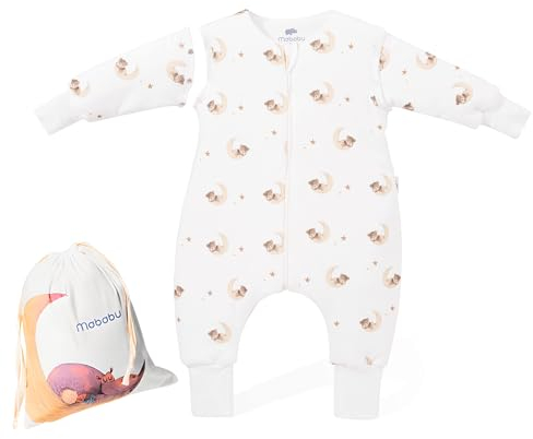 Mababu Ganzjahres Baby Schlafsack mit Füßen & abnehmbaren Ärmeln - 1.5 TOG - 100% GOTS Bio-Baumwolle - Ganzjähriger Kinderschlafsack mit Füßen- umklappbare Bündchen - Bär, 90cm