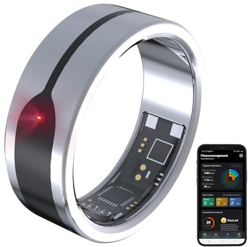 Newgen Medicals Damen-Ring: Fitnesstracker-Ring, Herzfrequenz- & SpO2-Anzeige, 2 mm, Silber, Gr.68 (Aktivitäts-Tracker, Smartring, Fernbedienung)