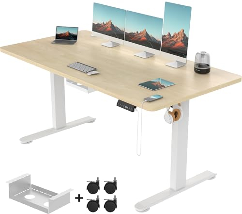 Devoko Elektrisch Höhenverstellbarer Schreibtisch 160x80 cm, 3 Memory-Handsteuerung mit USB, Schreibtisch Höhenverstellbar mit Anti-Kollision-System,Sitz-Stehpult für Büro,Beige