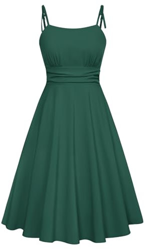 Belle Poque Plus Größe Kleid Damen Hochtailliertes A-Linien Swing Kleid Ärmellos Rockabilly Strand Sonnenkleid Grün XXL