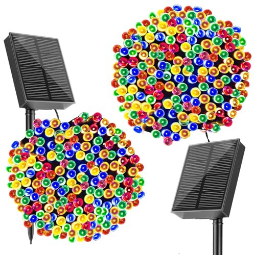 SOLARBABY 2 Pack 72FT 200 LED Solar Fairy Lights, 8 Modes Waterproof for Outside Tree Garden Patio Wedding Decorations (Colorful)