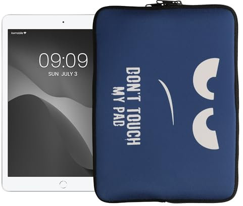 kwmobile Tablet Hülle kompatibel mit 9,7-11 Tablet - Universal Neopren Tasche Cover Case - Schutzhülle Sleeve in Weiß Dunkelblau Don't Touch My Pad