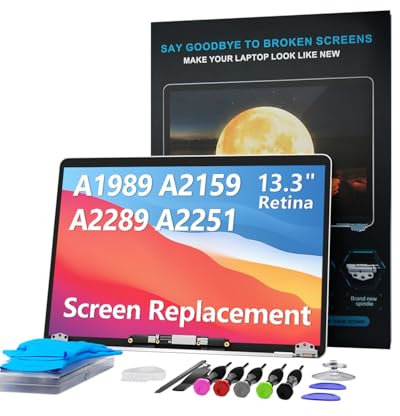 LHM A1989 A2159 A2289 - Pantalla de repuesto para MacBook Pro de 13.3 pulgadas 2018-2019-2020 Año Retina (EMC 3358 3214 3348 3301) 2560x1600 Pantalla LCD completa con kit de reparación (A1989-Space