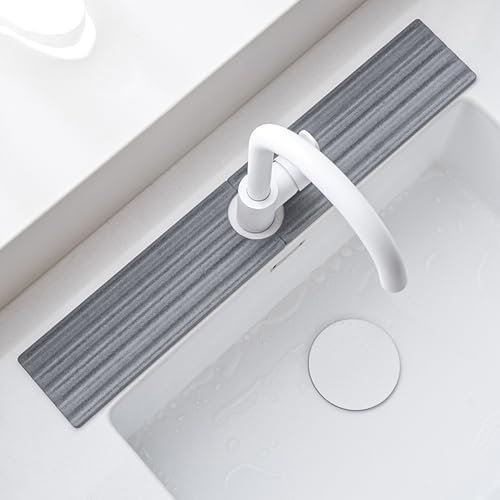 LOMDEM Gris Blanc Terre de Diatomées Evier Tapis de Robinet, Tapis Absorbant, Tapis Robinet Evier Cuisine, Attrape-éclaboussures de Robinet Comptoir, Tapis de Séchage Cuisine (Gris B,60x10 cm)