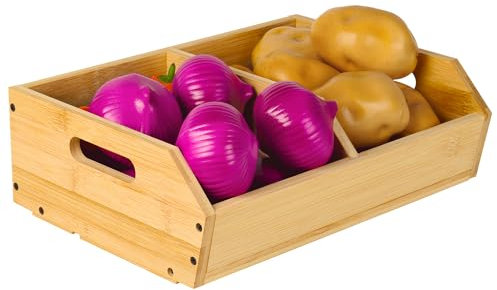 Alyoen Zwiebel Kartoffel Aufbewahrungsbox, stapelbare Obstkiste Bambus Holz mit Griffen, Küchen Organizer für die Aufbewahrung von Kartoffeln, Zwiebeln, Knoblauch