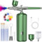 Airbrush Kit with Compressor, 48PSI Cordless Non-Clogging High-Pressure Air Brush Gun with 0.3mm Nozzle and Cleaning Brush Set for Graffiti Painting, Nail Art, Makeup, Cake Decor (Green Combi)