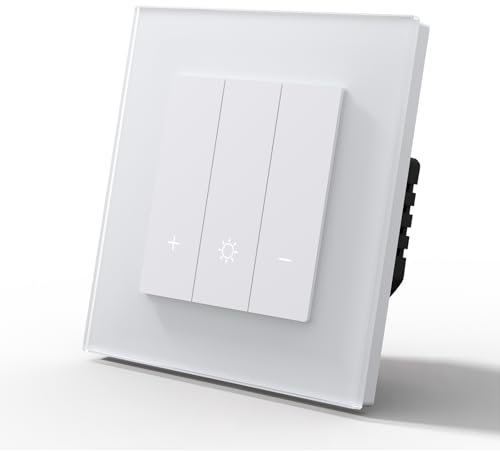 MVAVA Alexa Lichtschalter, Wlan Dimmschalter Kompatibel mit Alexa/Google Home, Glas Lichtschalter Unterputz Funktioniert mit Tuya/Smart Life App, Neutrale Leitung Benötigt 1 Fach 1 Weg Weiß