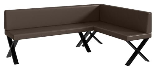 MEBLINI Eckbank für Esszimmer - Küchenbank - Essecke - Sitzecke Küche - ERIC - X-Beine 142x196x87cm Rechts - Braun Kunstleder
