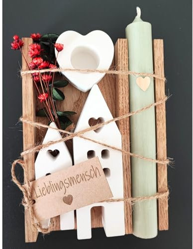 Lieblingsmensch Kerzen Geschenk | Geburtstagsgeschenk für Frauen oder Freundin | Mitbringsel | Lichterhäuser Kerze Deko mit Trockenblumen
