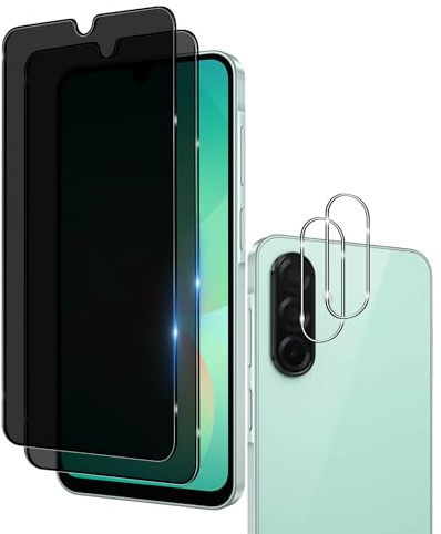 Wookfiss Verre Trempé Anti-Espion pour Samsung Galaxy A26/A17 5G, 2 Pièces Protection Écran et 2 Pièces Caméra Arrière Protecteur, Dureté 9H, Anti - Rayures, HD Transparent Verre, Facile à Installer