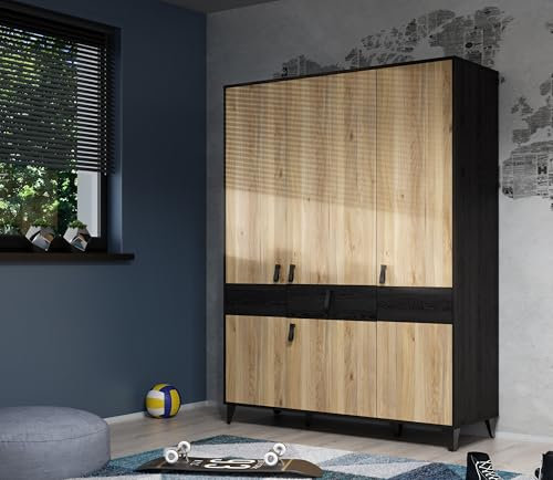 Forte LYA Armoire Moderne 4 Portes 1 tiroir en Bois recouvert de Film 152,8 x 200,7 x 52,7 cm