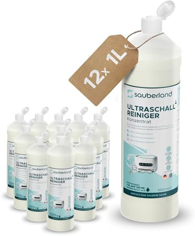 sauberland® 12L Ultraschallreiniger Konzentrat (1:100) für Ultraschallbad | Für Ultraschallreinigungsgeräte für Brillen, Schmuck uvm. | Gegen Fett & Schmutz - Ohne Zusätze | gratis E-Book & Made in DE