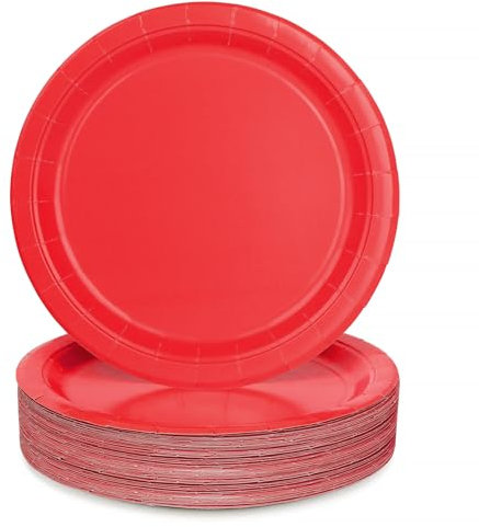 PARTY GO Lot de 50 assiettes de fête rouges de 22,4 cm - Pour anniversaire d'enfant garçon et fille - Accessoires de décoration - Assiettes en carton