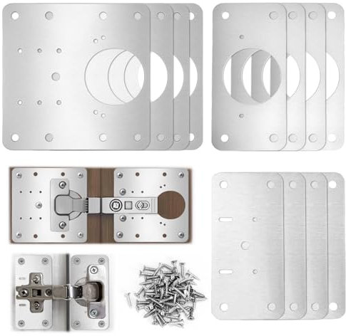 QWORK® 12 Pezzi piastra di riparazione cerniere, piastra riparazione cerniere in acciaio inossidabile con viti, per riparazioni di porte e mobili